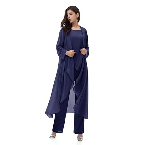 Aibilye Mutter der Braut Hosenanzug Chiffon Damen Hochzeitsgast Kleid Brautmutter Festliche Anzug mit Lang Jacke Navyblau 46 von Aibilye