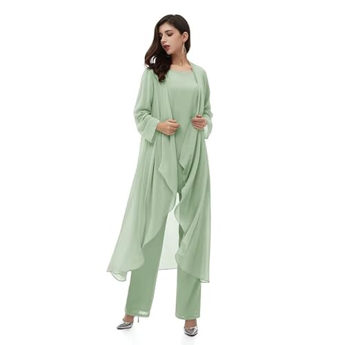 Aibilye Mutter der Braut Hosenanzug Chiffon Damen Hochzeitsgast Kleid Brautmutter Festliche Anzug mit Lang Jacke Sage 44 von Aibilye