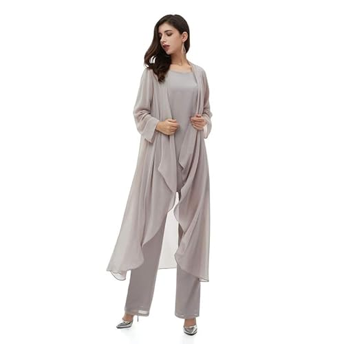 Aibilye Mutter der Braut Hosenanzug Chiffon Damen Hochzeitsgast Kleid Brautmutter Festliche Anzug mit Lang Jacke Silber 42 von Aibilye