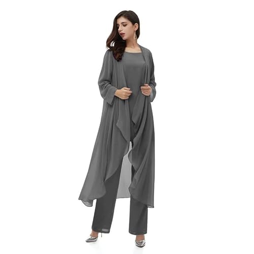 Aibilye Mutter der Braut Hosenanzug Chiffon Damen Hochzeitsgast Kleid Brautmutter Festliche Anzug mit Lang Jacke Stahlgrau 58 von Aibilye