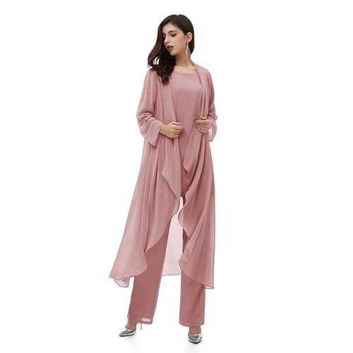 Aibilye Mutter der Braut Hosenanzug Chiffon Damen Hochzeitsgast Kleid Brautmutter Festliche Anzug mit Lang Jacke Staubige Rose 34 von Aibilye