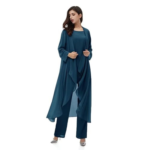 Aibilye Mutter der Braut Hosenanzug Chiffon Damen Hochzeitsgast Kleid Brautmutter Festliche Anzug mit Lang Jacke Teal 56 von Aibilye