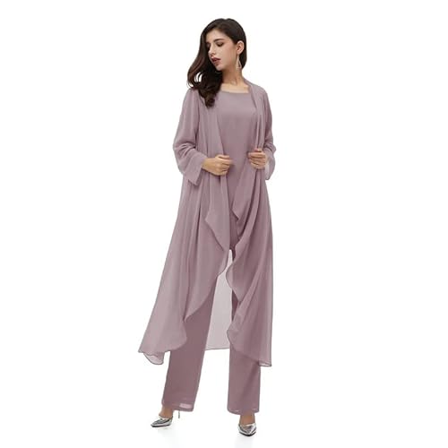 Aibilye Mutter der Braut Hosenanzug Chiffon Damen Hochzeitsgast Kleid Brautmutter Festliche Anzug mit Lang Jacke Wisteria 56 von Aibilye