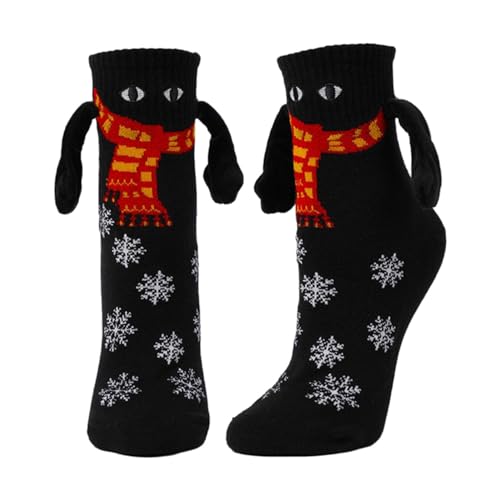 Hand hält Weihnachtssocken | Magnetische Mittelröhrensocken Weihnachtssocken mit großen Augen | Bequeme und lustige Freundschafts-Hand-in-Hand-Socken, Weihnachtssocken für Damen und Herren, Aibyks von Aibyks