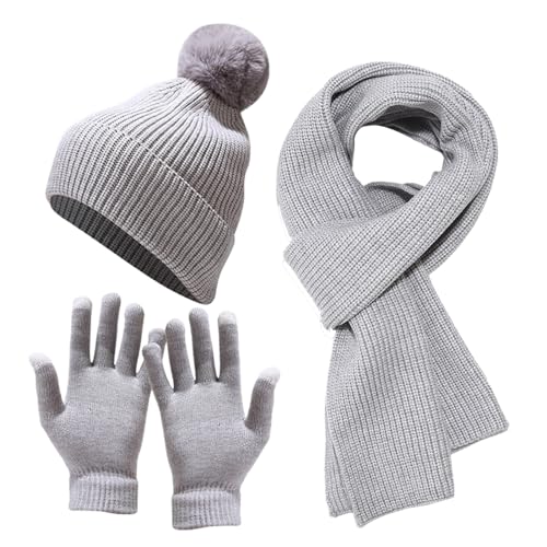 Set aus Mütze und Handschuhen | Winter gestrickter Schal - Warme Damenhandschuhe, 3-in-1-Winterkleidungsset, für Winterurlaub, Festival, Weihnachten Aibyks von Aibyks