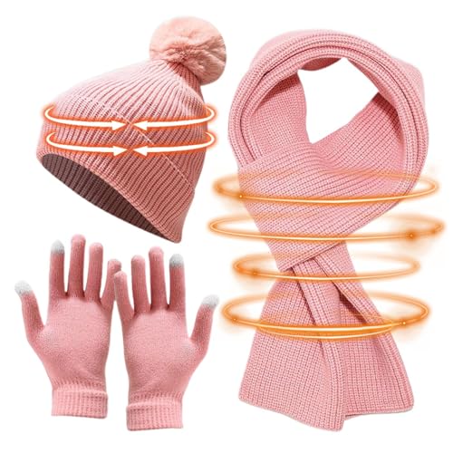 Set aus Wintermützen und Handschuhen für Damen | Winter gestrickter Schal,Warme Damenhandschuhe, 3-in-1-Winterkleidungsset, für Winterurlaub, Festival, Weihnachten Aibyks von Aibyks