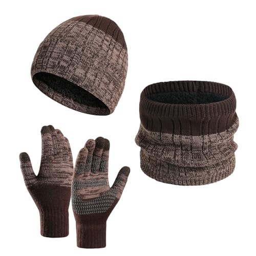 Winter 3 in 1 Schal Mütze Handschuhe Set | Gestrickte Beanie-Mütze, Handschuhe und Halswärmer - 3-in-1-Set für Damen, Winter-Set mit warmer, dehnbarer, weicher Mütze, Mütze, Schal, Handschuhen Aibyks von Aibyks