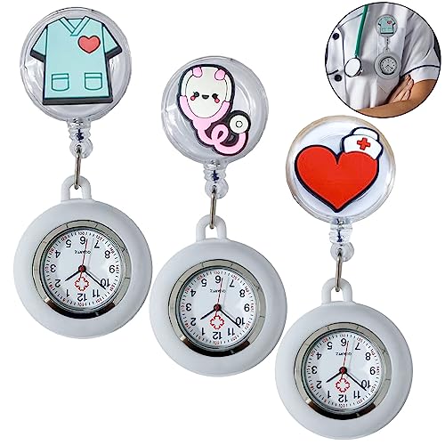 Aicharynic 3 Stück Krankenschwester Uhr Schwesternuhr mit Clip Schwesternuhr Ansteckuhr fob Pflegeuhr Dehnbare Silikon Hülle mit Leuchtend für Damen Pflegeuhr Taschenuhr Ansteckuhr Aicharynic 3 Stück Krankenschwester Uhr Schwesternuhr mit Clip Schwesternuhr Ansteckuhr fob Pflegeuhr Dehnbare Silikon Hülle mit Leuchtend für Damen Pflegeuhr Taschenuhr Ansteckuhr von Aicharynic