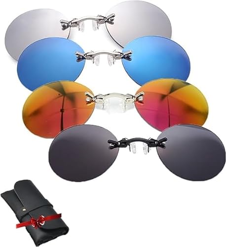 Aicoyiu 4 x dreifarbige Retro-Brillen mit Clip, 3 Farben, Retro-Rund-Clip-on-Nasenbrille, 3 Farben, runde Clip-on-Brille, randlose Sonnenbrille, mehrfarbig von Aicoyiu