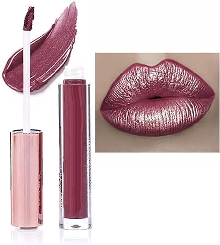 Matte Metallic Lip Gloss, Long Lasting Waterproof Strong Pigmented Not Stick Cup, Diamond Shimmer Liquid Lipstick Makeup for Women. (F) von Aicoyiu
