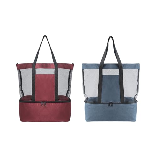 2 Stück Strandtasche Beach Tote Bag mit Trockene und feuchte, Shopper Badetasche Netztasche Strand mit Kühltasche Lunchbox, Faltbare Leicht Strandtasche Einkaufsnetz für Strand Picknick Camping (C) von AidSci