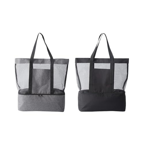 2 Stück Strandtasche Beach Tote Bag mit Trockene und feuchte, Shopper Badetasche Netztasche Strand mit Kühltasche Lunchbox, Faltbare Leicht Strandtasche Einkaufsnetz für Strand Picknick Camping (D) von AidSci