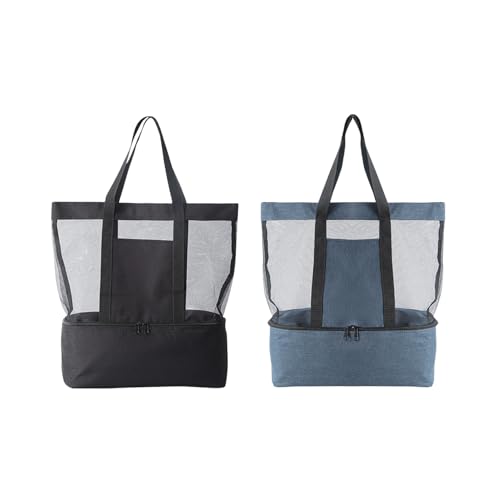 2 Stück Strandtasche Beach Tote Bag mit Trockene und feuchte, Shopper Badetasche Netztasche Strand mit Kühltasche Lunchbox, Faltbare Leicht Strandtasche Einkaufsnetz für Strand Picknick Camping (F) von AidSci
