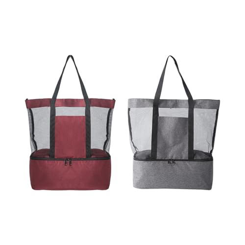 2 Stück Strandtasche Beach Tote Bag mit Trockene und feuchte, Shopper Badetasche Netztasche Strand mit Kühltasche Lunchbox, Faltbare Leicht Strandtasche Einkaufsnetz für Strand Picknick Camping (A) von AidSci