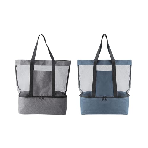 2 Stück Strandtasche Beach Tote Bag mit Trockene und feuchte, Shopper Badetasche Netztasche Strand mit Kühltasche Lunchbox, Faltbare Leicht Strandtasche Einkaufsnetz für Strand Picknick Camping (E) von AidSci