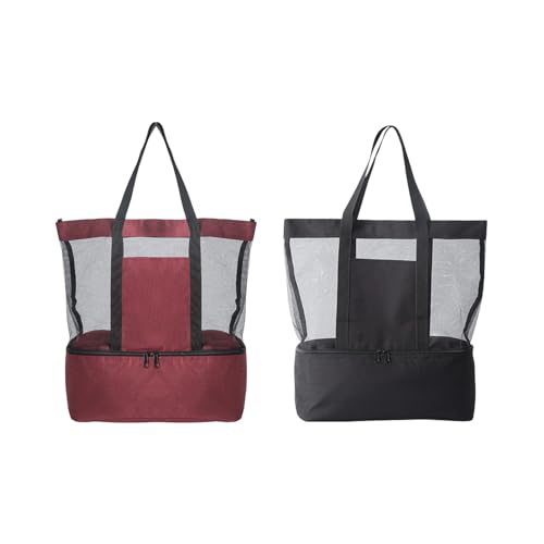 2 Stück Strandtasche Beach Tote Bag mit Trockene und feuchte, Shopper Badetasche Netztasche Strand mit Kühltasche Lunchbox, Faltbare Leicht Strandtasche Einkaufsnetz für Strand Picknick Camping (B) von AidSci