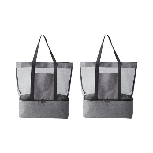 2 Stück Strandtasche Beach Tote Bag mit Trockene und feuchte, Shopper Badetasche Netztasche Strand mit Kühltasche Lunchbox, Faltbare Leicht Strandtasche Einkaufsnetz für Strand Picknick Camping (B) von AidSci
