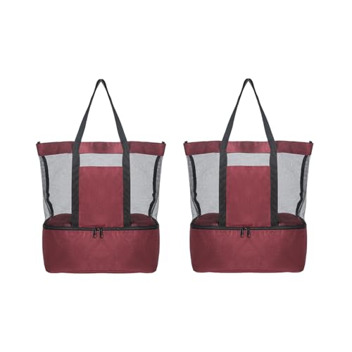 2 Stück Strandtasche Beach Tote Bag mit Trockene und feuchte, Shopper Badetasche Netztasche Strand mit Kühltasche Lunchbox, Faltbare Leicht Strandtasche Einkaufsnetz für Strand Picknick Camping (A) von AidSci
