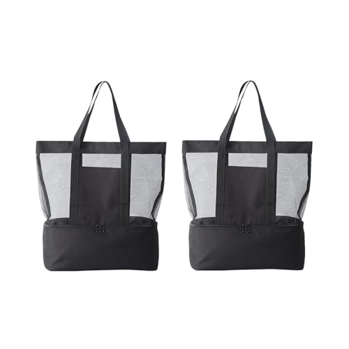 2 Stück Strandtasche Beach Tote Bag mit Trockene und feuchte, Shopper Badetasche Netztasche Strand mit Kühltasche Lunchbox, Faltbare Leicht Strandtasche Einkaufsnetz für Strand Picknick Camping (C) von AidSci