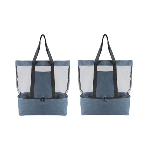 2 Stück Strandtasche Beach Tote Bag mit Trockene und feuchte, Shopper Badetasche Netztasche Strand mit Kühltasche Lunchbox, Faltbare Leicht Strandtasche Einkaufsnetz für Strand Picknick Camping (D) von AidSci