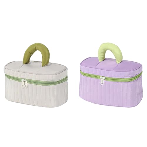 2er Set Kosmetiktasche, Tragbare Kulturtasche Kulturbeutel Schminktasche, Kosmetik-Aufbewahrungstaschen Makeup Bag mit 3 Fächern, Faltbare Handtasche Kosmetiktasche Reise für Damen 24x14x13cm (B) von AidSci