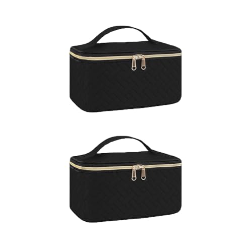 2er Set Kosmetiktasche Damen, Groß Make Up Tasche Reise Kosmetikkoffer für Frauen, wasserdichte Travel Makeup Cosmetic Bag mit Griff & Teiler, Tragbare Reise Kosmetiktasche 24x16,5x11,5 cm (Schwarz) von AidSci