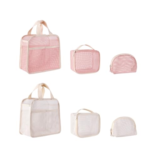 6er Set Kosmetiktasche aus Mesh, Tragbare Netz-Kulturtasche Kulturbeutel Schminktasche, Kosmetik-Aufbewahrungstaschen Makeup Bag, Handtasche Kosmetiktasche Reise mit Reißverschluss für Damen (A) von AidSci