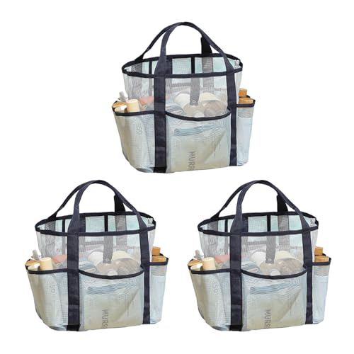 AidSci 3 Stück Strandtasche Beach Tote Bag für Damen, Shopper Badetasche Netztasche Strand mit Innentasche, Faltbare Leichte Mesh Strandtasche Korb, Mesh Einkaufsnetz für Familie Picknick Camping (E) von AidSci