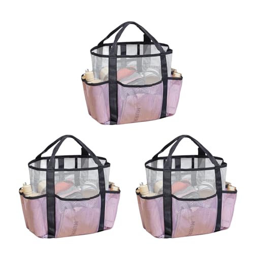 AidSci 3 Stück Strandtasche Beach Tote Bag für Damen, Shopper Badetasche Netztasche Strand mit Innentasche, Faltbare Leichte Mesh Strandtasche Korb, Mesh Einkaufsnetz für Familie Picknick Camping (A) von AidSci