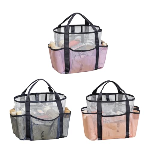 AidSci 3 Stück Strandtasche Beach Tote Bag für Damen, Shopper Badetasche Netztasche Strand mit Innentasche, Faltbare Leichte Mesh Strandtasche Korb, Mesh Einkaufsnetz für Familie Picknick Camping (F) von AidSci