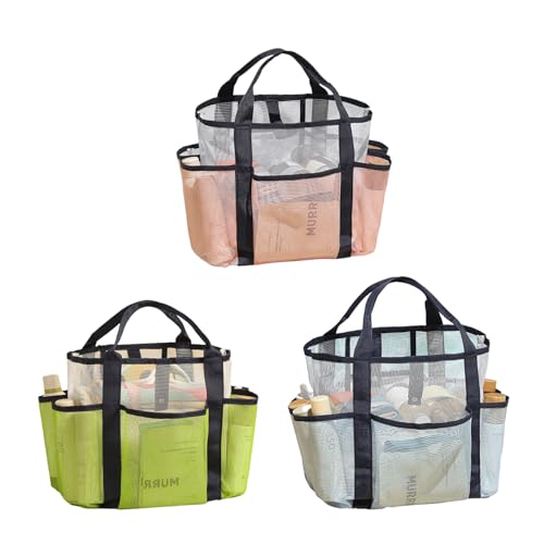AidSci 3 Stück Strandtasche Beach Tote Bag für Damen, Shopper Badetasche Netztasche Strand mit Innentasche, Faltbare Leichte Mesh Strandtasche Korb, Mesh Einkaufsnetz für Familie Picknick Camping (B) von AidSci
