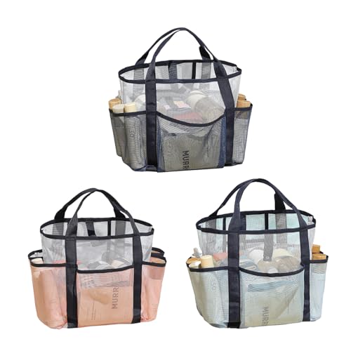 AidSci 3 Stück Strandtasche Beach Tote Bag für Damen, Shopper Badetasche Netztasche Strand mit Innentasche, Faltbare Leichte Mesh Strandtasche Korb, Mesh Einkaufsnetz für Familie Picknick Camping (A) von AidSci