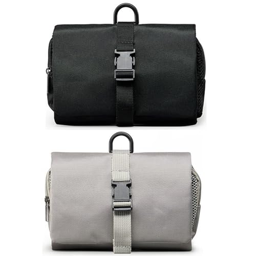 Kulturtasche zum Aufhängen Faltbarer Reise Kulturbeutel mit Tragegriff Multifunktionale Toilettentasche, platzsparende Kosmetiktasche Waschtasche Waschbeutel für Männer -2er (Grau,Schwarz) von AidSci
