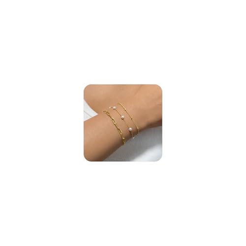 Aidenn 3 Stück Armband Damen Gold 14 Karat Stapelbare Vergoldet Goldene Armbänder Damen Perlenarmband Perlen Armband Set Wasserfest Gold Schmuck Aidenn 3 Stück Armband Damen Gold 14 Karat Stapelbare Vergoldet Goldene Armbänder Damen Perlenarmband Perlen Armband Set Wasserfest Gold Schmuck von Aidenn