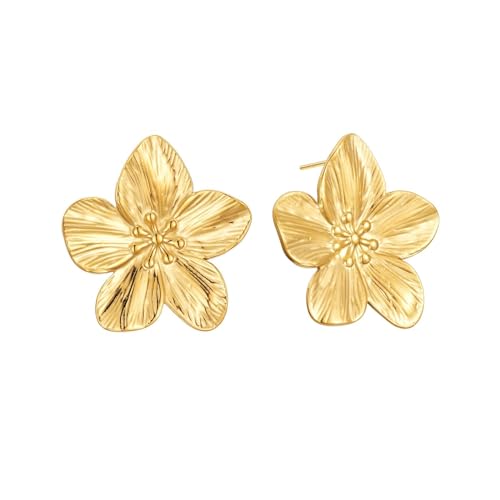 Aidenn Blumen Ohrringe Gold Groß,Blume Tropfen Ohrringe Boho Statement Flower Earrings Hypoallergene Modeschmuck für Damen von Aidenn