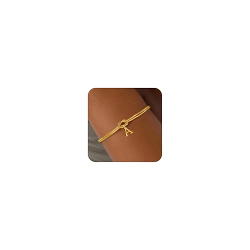 Aidenn Knoten Armband Damen Gold mit Buchstaben A Wasserfester Armbänder Set 18k Vergoldet Charm Armkette Verstellbare Stapelbare Goldene Armbander Bracelet Geschenk für Frauen Schmuck von Aidenn