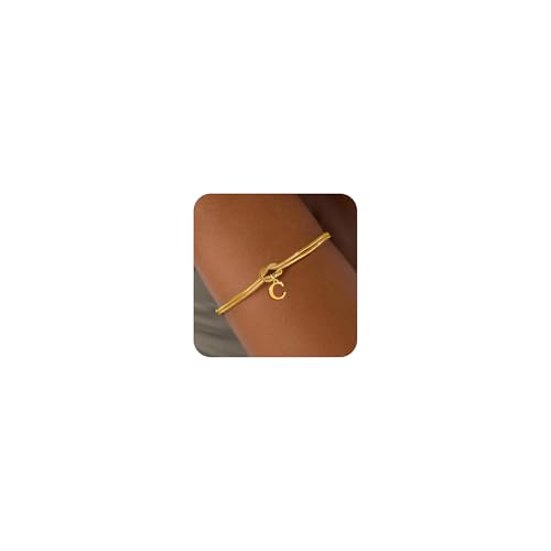 Aidenn Knoten Armband Damen Gold mit Buchstaben C Wasserfester Armbänder Set 18k Vergoldet Charm Armkette Verstellbare Stapelbare Goldene Armbander Bracelet Geschenk für Frauen Schmuck von Aidenn