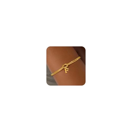 Aidenn Knoten Armband Damen Gold mit Buchstaben F Wasserfester Armbänder Set 18k Vergoldet Charm Armkette Verstellbare Stapelbare Goldene Armbander Bracelet Geschenk für Frauen Schmuck von Aidenn