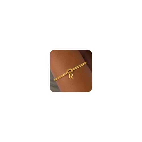 Aidenn Knoten Armband Damen Gold mit Buchstaben R Wasserfester Armbänder Set 18k Vergoldet Charm Armkette Verstellbare Stapelbare Goldene Armbander Bracelet Geschenk für Frauen Schmuck von Aidenn