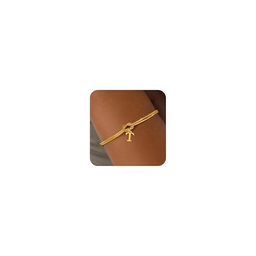 Aidenn Knoten Armband Damen Gold mit Buchstaben T Wasserfester Armbänder Set 18k Vergoldet Charm Armkette Verstellbare Stapelbare Goldene Armbander Bracelet Geschenk für Frauen Schmuck von Aidenn
