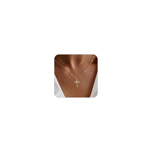 Aidenn Kreuz Kette Gold für Damen Kreuzkette mit Zirkon Krone Jesus kreuz Halskette, Goldene Y2K Cross Necklace for Women Girls, Glauben Anhänger Schmuck Religion Geschenke für Mädchen von Aidenn