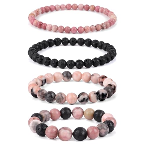 Aidenn Rhodonit Armband Damen Naturstein Edelstein Perlenarmband Damen Lavastein Armband Heilsteine Armband Anti Stress Perlen armbander set,Handmade Schmuck Geschenk von Aidenn
