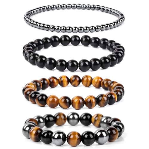 Aidenn Damen Armband Turmalin Tigerauge Naturstein Edelstein Perlen Armbänder Lavastein Heilsteine Anti Stress Set Handmade Schmuck Geschenk von Aidenn