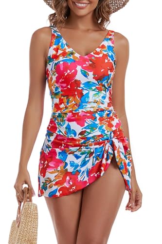 Aidonger One Piece Badekleid für Damen mit Bauchkontroll-Effekt und Rock von Aidonger