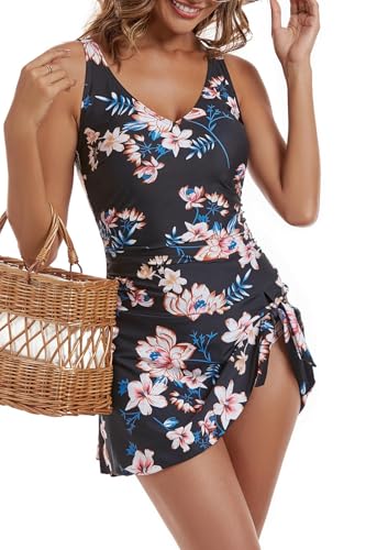 Aidonger One Piece Badekleid für Damen mit Bauchkontroll-Effekt und Rock von Aidonger
