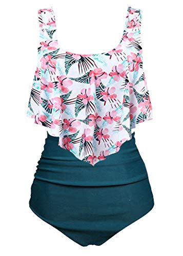 Aidotop Damen Badeanzug Rüschen Zweiteilige High Waist Bikini Retro Sätze mit hoher Taille Bademode Strandkleidung (9Green Plum, XXL) von Aidotop
