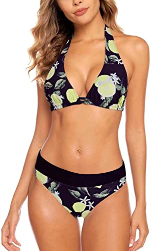 Aidotop Damen Bikini Set Triangel Badeanzug Strand Ties Zweiteiliger Bademode Bikinihose（18Lemon,L） von Aidotop