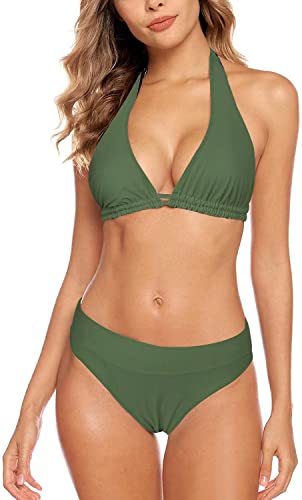 Aidotop Damen Bikini Set Triangel Badeanzug Strand Ties Zweiteiliger Bademode Bikinihose（19Green，L） von Aidotop