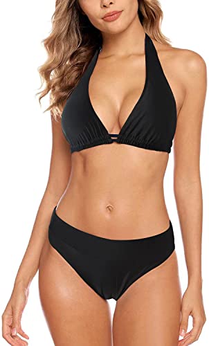 Aidotop Damen Bikini Set Triangel Badeanzug Strand Ties Zweiteiliger Bademode Bikinihose（20Black，L） von Aidotop