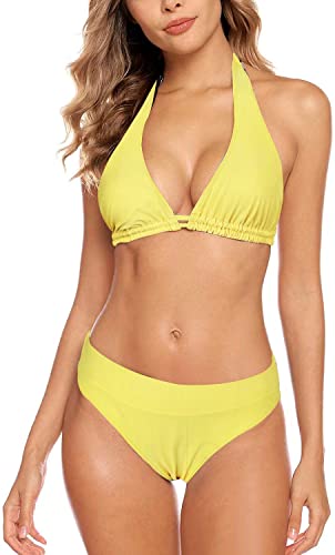 Aidotop Damen Bikini Set Triangel Badeanzug Strand Ties Zweiteiliger Bademode Bikinihose（22Yellow，L） von Aidotop